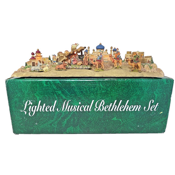 Vintage Lighted Musical Bethlehem Nativity Christmas Set 19” Long